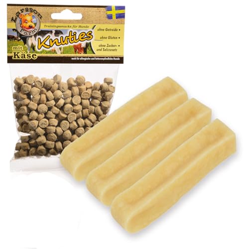 Larsson | 3er Set - Yaky Kaukäse - Hundekaustange | M | je 50-80g | 3 Stück + Gratisbeilage 1 x KNUTIES - Kartoffel-KÄSE 150g von Larsson