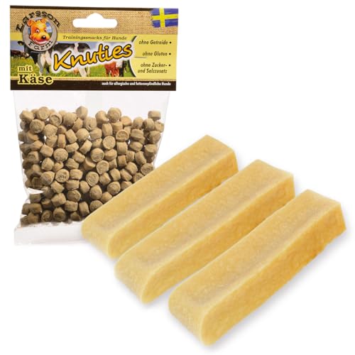 Larsson | Larsson | 3er Set - Yaky Kaukäse - Hundekaustange | S | je 30-50g | 3 Stück + Gratisbeilage 1 x KNUTIES - Kartoffel-KÄSE 150g von Larsson