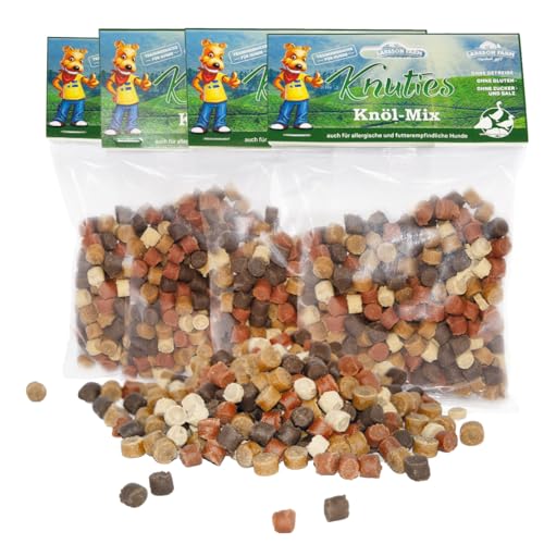 Larsson | Hunde Leckerlis Getreide- und Glutenfrei, 4er Set KNÖLL Mix Knuties, Leckerli Hund, Hundesnacks für große und kleine Hunde, 4x150g Leckerlibeutel von Larsson
