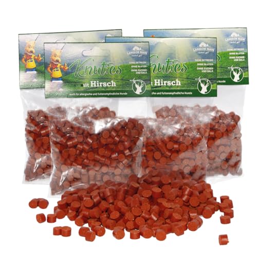 Larsson | Hunde Leckerlis Getreide- und Glutenfrei, 4er Set Kartoffel-Hirsch Knuties, Leckerli Hund, Hundesnacks für große und kleine Hunde, 4x150g Leckerlibeutel von Larsson