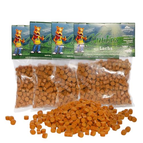 Larsson | Hunde Leckerlis Getreide- und Glutenfrei, 4er Set Kartoffel-Lachs Knuties, Leckerli Hund, Hundesnacks für große und kleine Hunde, 4x150g Leckerlibeutel von Larsson