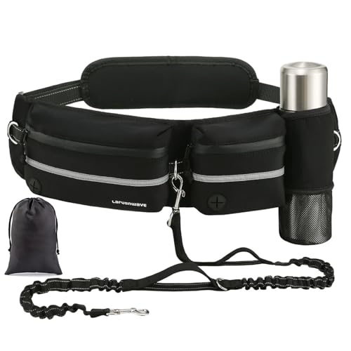 Larusnwave Hundeleine, Taillenleine für Spaziergänge mit Reißverschluss, Bungee-Laufleine für Hunde, verstellbare Taille, Bauchtasche von 63,5 cm - 140 cm, reflektierende Taille, Premium-Schwarz Larusnwave Hundeleine, Taillenleine für Spaziergänge mit Reißverschluss, Bungee-Laufleine für Hunde, verstellbare Taille, Bauchtasche von 63,5 cm - 140 cm, reflektierende Taille, Premium-Schwarz von Larusnwave