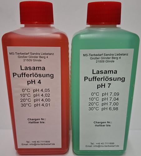 Lasama Pufferlösung/Eichlösung Set je 100 ml pH4 + pH7 Kalibrierlösung von Lasama