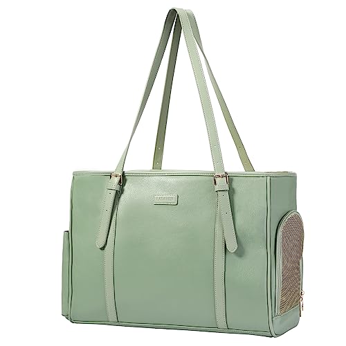 Lasaviin Fashion Dog Purse Pet Carrier Leather Bag for Small Dogs Cats Puppy Portable Tote Bag Airline Approved Soft-Sided Carriers (Green) von Lasaviin
