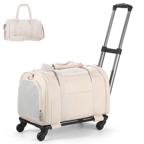 Lasaviin Haustier-Tragetasche aus Leder mit Rollen, von Fluggesellschaften zugelassene Reisetasche für kleine Hunde und Katzen unter 6,8 kg, rollende Haustier-Tragetasche für Flugzeug, Camping und von Lasaviin