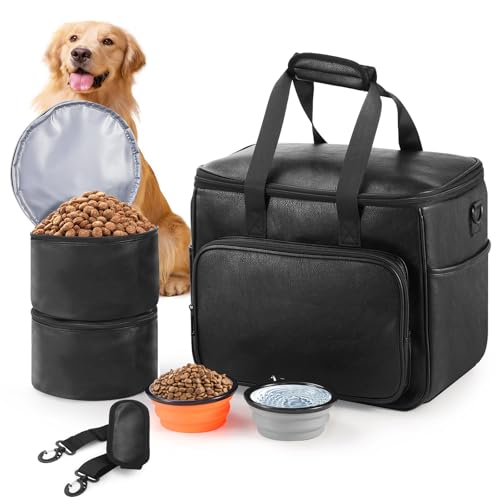 Lasaviin Hunde-Reisetasche, Leder-Reise-Haustiertaschen-Set für Hund und Katze, von Fluggesellschaften zugelassener Tote Organizer mit Multifunktionstaschen, 2 Lebensmittelbehälter, 2 faltbare Näpfe Lasaviin Hunde-Reisetasche, Leder-Reise-Haustiertaschen-Set für Hund und Katze, von Fluggesellschaften zugelassener Tote Organizer mit Multifunktionstaschen, 2 Lebensmittelbehälter, 2 faltbare Näpfe von Lasaviin