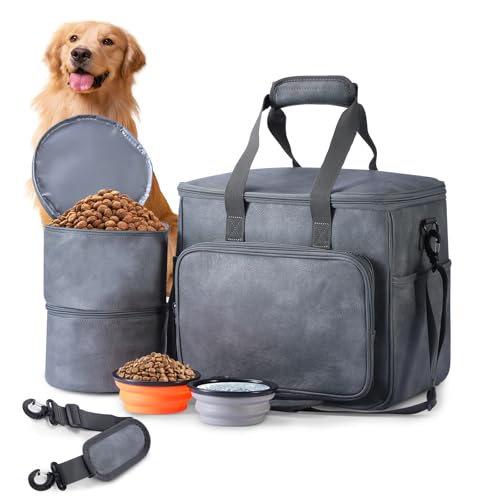 Lasaviin Hunde-Reisetasche, Leder-Reisetaschen-Set für Hund und Katze, von Fluggesellschaften zugelassener Tragetasche mit Multifunktionstaschen, 2 Lebensmittelbehälter, 2 faltbare Näpfe, Lasaviin Hunde-Reisetasche, Leder-Reisetaschen-Set für Hund und Katze, von Fluggesellschaften zugelassener Tragetasche mit Multifunktionstaschen, 2 Lebensmittelbehälter, 2 faltbare Näpfe, von Lasaviin