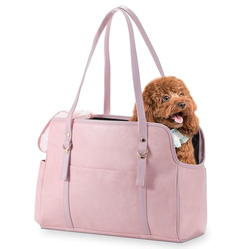 Lasaviin Hundetragetasche, modische Leder-Haustier-Tragetasche mit Taschen, von Fluggesellschaften zugelassen, weiche Seiten, für Welpen, Katzen, Hunde, Rosa Lasaviin Hundetragetasche, modische Leder-Haustier-Tragetasche mit Taschen, von Fluggesellschaften zugelassen, weiche Seiten, für Welpen, Katzen, Hunde, Rosa von Lasaviin