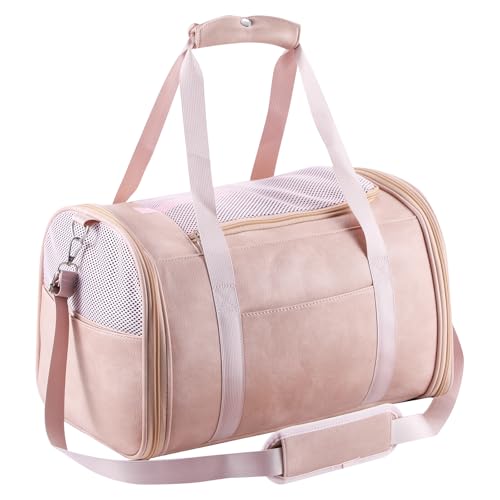 Lasaviin Modische Hundetragetasche aus Leder, von Fluggesellschaften zugelassen, für kleine, mittelgroße Hunde, Katzen unter 6,8 kg, zusammenklappbar, weiche Seiten, Reise-Welpentasche, Rosa Lasaviin Modische Hundetragetasche aus Leder, von Fluggesellschaften zugelassen, für kleine, mittelgroße Hunde, Katzen unter 6,8 kg, zusammenklappbar, weiche Seiten, Reise-Welpentasche, Rosa von Lasaviin