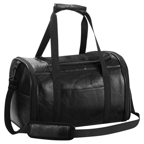 Lasaviin Modische Hundetragetasche aus Leder, von Fluggesellschaften zugelassen, für kleine, mittelgroße Hunde, Katzen unter 6,8 kg, zusammenklappbar, weiche Seiten, Reise-Welpentrage Lasaviin Modische Hundetragetasche aus Leder, von Fluggesellschaften zugelassen, für kleine, mittelgroße Hunde, Katzen unter 6,8 kg, zusammenklappbar, weiche Seiten, Reise-Welpentrage von Lasaviin