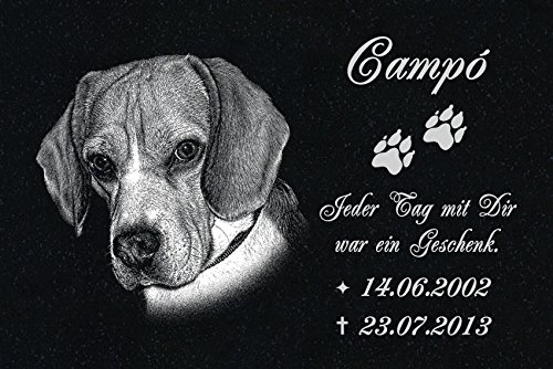 LaserArt24 Granit Grabstein - Grabplatte - Grabschmuck mit der Lasergravur des Motives Hund-ag31 (mit dem Musterbild oder Ihrem eigenen Foto - Siehe Auswahl) und Ihrem Foto/Text und Daten von LaserArt24