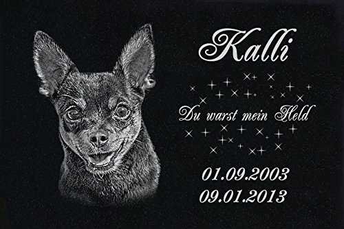 LaserArt24 Granit Grabstein - Grabplatte - Grabschmuck mit der Lasergravur des Motives Hund-ag22 (mit dem Musterbild oder Ihrem eigenen Foto - Siehe Auswahl) und Ihrem Foto/Text und Daten von LaserArt24