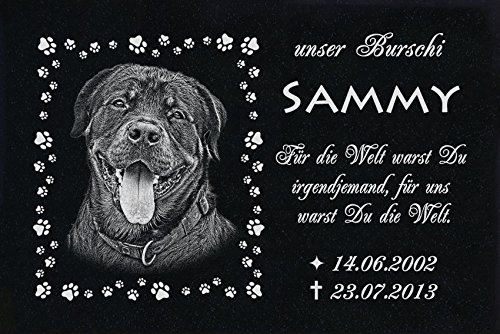 LaserArt24 Granit Grabstein - Grabplatte - Grabschmuck mit der Lasergravur des Motives Hund-ag46 (mit dem Musterbild oder Ihrem eigenen Foto - Siehe Auswahl) und Ihrem Foto/Text und Daten von LaserArt24