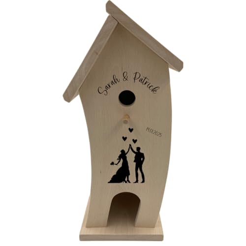 Personalisiertes Vogelhaus zur Hochzeit | Vogelhaus mit Namen als Gravur (Liebespaar, Standard) von LaserGrote