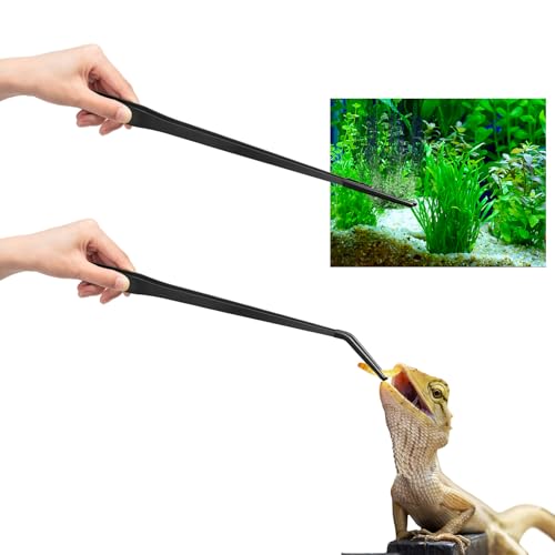 Lasnten Extra lange Edelstahl-Futterzange für Reptilien, mit Gummispitze, Bartdrache, Aquarium, gerade und gebogen, lange Pinzette, Terrarium, Futterspender für Aquarium, 47 cm, Schwarz, 2 Stück von Lasnten