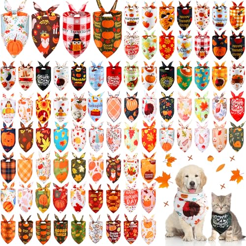 Lasnten Hundehalstücher für Herbst und Herbst, Kürbis, Ahornblatt, Ernte, verstellbare Dreieck-Lätzchen, Urlaub, Haustierkostüm, Zubehör für mittelgroße und große Katzen, 70 Stück von Lasnten