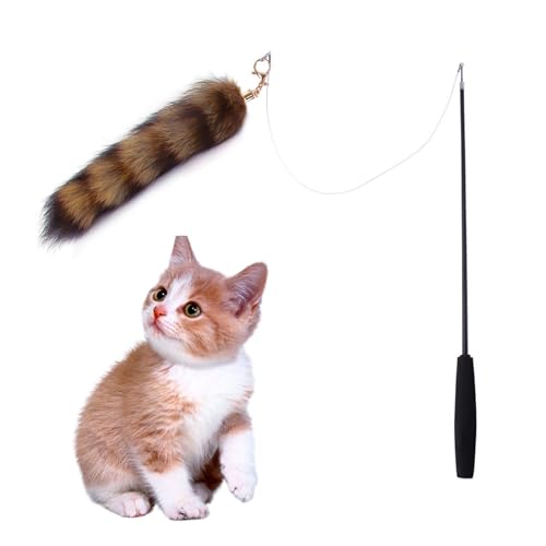 Niedliches Katzenspielzeug, lustiges Angelspielzeug mit pelzigem Schwanz, lustiges Spielzeug für Katzen mit langem pelzigem Schwanz, niedlicher Zauberstab-Spielzeug von Laspi