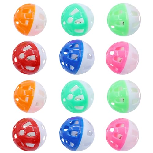 12pcs Katzenspielzeugkugel mit Glocke, 1, 5 Zoll farbenfrohe Mesh Hohlbohrer Abs Plastik Katze Bell, Jingle Voice und attraktive Farben Interaktives Spielzeug für Kätzchen, Farbe Zufall von Latebebebe