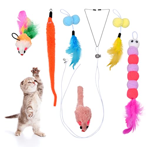Laughhe 6 Stück Katzenspielzeug Selbstbeschäftigung - Hängende Türrahmen, Federn Set, Interaktives Spielzeug Mit Mäusen für Katzenauslauf Und Gegen Langeweile von Laughhe