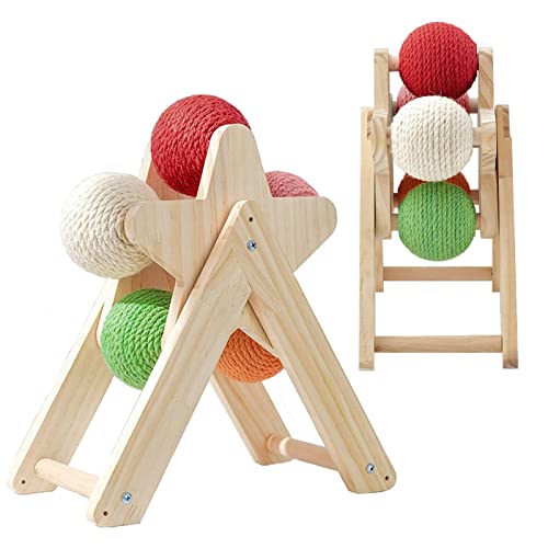 Katzenkratzspielzeug Riesenrad Ball Spielzeug Holz Sisal Seil Rollen Spielzeug zum Schleifen Krallen 28 x 28 x 23 cm von Laurel & Mason