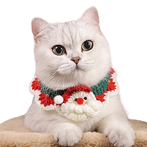 Weihnachts-Katzenhalsband, handgefertigt, gestrickt, für Weihnachtsmann, für Katzen und Kätzchen, Größe L (30–35 cm)) von Laurel & Mason