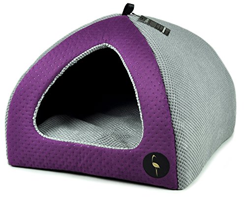 Lauren Design Hundehöhle 40x40 cm | Katzenhöhle | Hundebett | Kuschelhöhle Hund Bella violett gesteppt/grau von Lauren Design