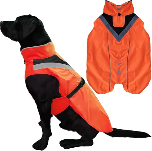 Lautus Pets Hunderegenmantel – wasserdicht, reflektierend, leuchtendes Orange mit Loch für die Leine (M, Orange) von Lautus Pets