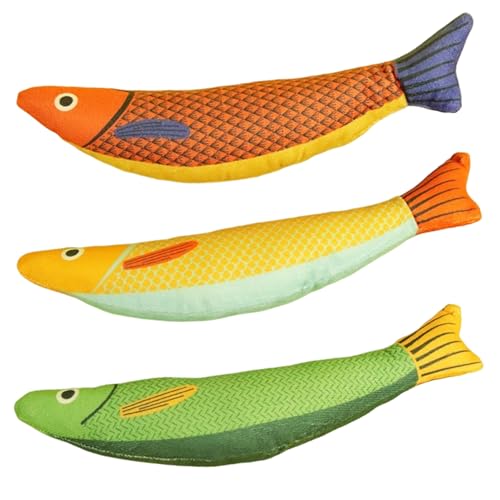 Catnip Toys, 3pcs Fischkatze Kauenspielzeug, bissfeste Katzenminzenspielzeug mit klingender Sandkiste, Plüsch Cartoon Kätzchen Zahnen interaktiver Spielzeug für Langeweile Relief & Playtime Spaß Catnip Toys, 3pcs Fischkatze Kauenspielzeug, bissfeste Katzenminzenspielzeug mit klingender Sandkiste, Plüsch Cartoon Kätzchen Zahnen interaktiver Spielzeug für Langeweile Relief & Playtime Spaß von Lawnrden