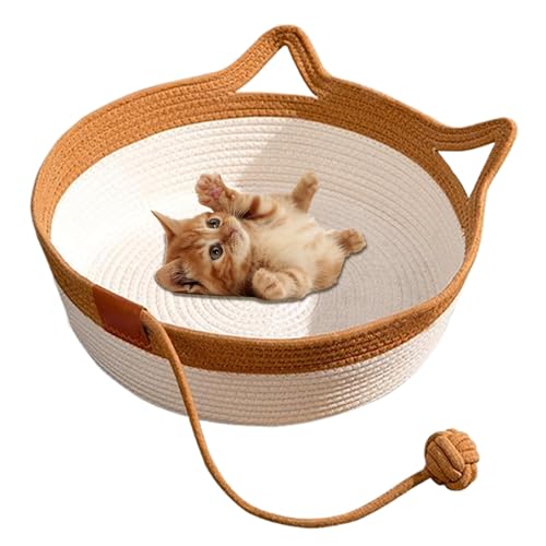 Handgewebtes Katzenbett mit Spielzeugschwanz, handgewebtes Baumwoll -Katzenkorbbett, Kätzchen -geformtes Haus natürlicher Baumwollwäsche Katze Kratzpolster, 13,8 x 5,1 Zoll niedliche Welpenbettmatte Handgewebtes Katzenbett mit Spielzeugschwanz, handgewebtes Baumwoll -Katzenkorbbett, Kätzchen -geformtes Haus natürlicher Baumwollwäsche Katze Kratzpolster, 13,8 x 5,1 Zoll niedliche Welpenbettmatte von Lawnrden