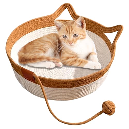 Handgewebtes Katzenbett mit Spielzeugschwanz, handgewebtes Baumwoll -Katzenkorbbett, Kätzchen -geformtes Haus natürlicher Baumwollwäsche Katze Kratzpolster, 13,8 x 5,1 Zoll niedliche Welpenbettmatte Handgewebtes Katzenbett mit Spielzeugschwanz, handgewebtes Baumwoll -Katzenkorbbett, Kätzchen -geformtes Haus natürlicher Baumwollwäsche Katze Kratzpolster, 13,8 x 5,1 Zoll niedliche Welpenbettmatte von Lawnrden