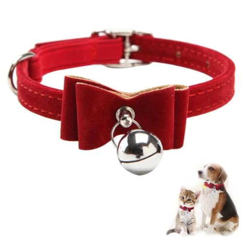 Haustierkragen mit Bogenknoten Bell Katzenkragen Kätzchen Verstellbare Samtfliege Biege Sicherheit elastischer Bowtie Bell Rot | Haustier von Lawnrden