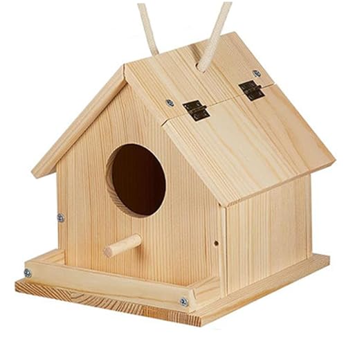 Holzvogelhäuser, Vogelhütte mit Feeder, Barsch, Eingangsloch und offenbarem Deckel, 6x6x6 Bluebird Finch Hanging Birdhouse mit Loop & Haken auf der Rückseite für Gartenbesichtigung von Lawnrden