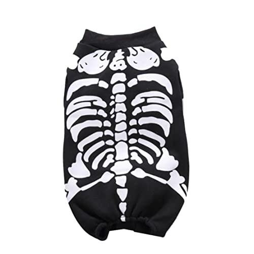 Hunde Skelett Jumpsuit, Halloween Party Skeleton Haustier Hunde Katze Jumpsuit Cosplay Kostüm Kleider Kätzchen Welpenbekleidung (schwarz, m) von Lawnrden