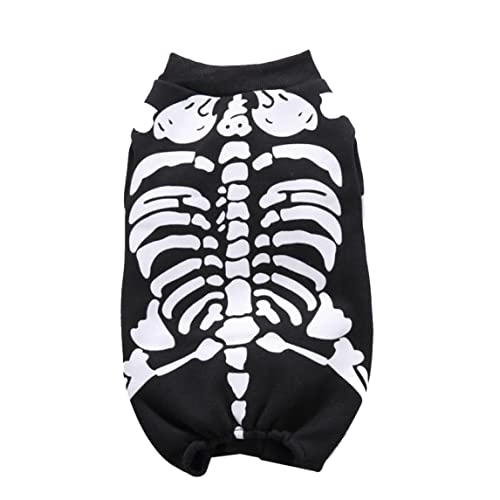 Hunde Skelett Jumpsuit, Halloween Party Skeleton Haustier Hundekatze Jumpsuit Cosplay Kostüm Kleid Kätzchen Welpenbekleidung (schwarz, s) von Lawnrden