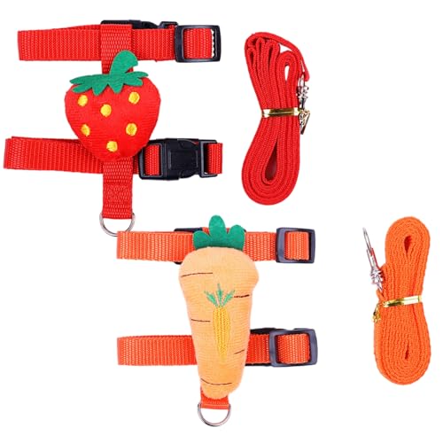 Kaninchenleine und Kabelbaum Set, 2pcs Katzenkabelbaum und Leine, niedliche verstellbare Kaninchen Set, Karotten -Erdbeer -Haustierversorgungen für, Kätzchen kleine Tiere von Lawnrden