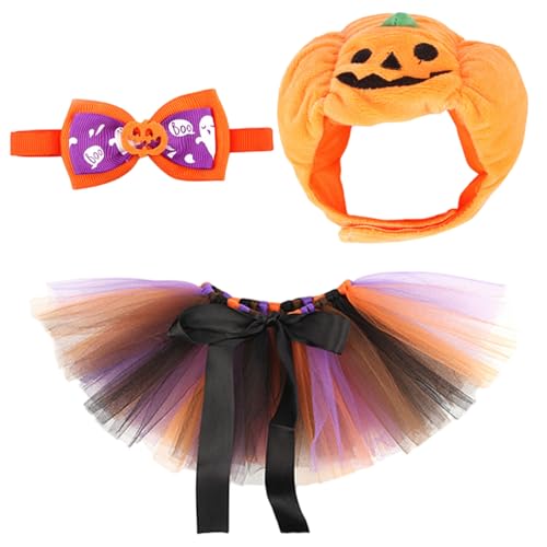 Katzen Halloween Kürbishut für Hunde Haustier, 3pcs/Set Cat Halloween Kostüme, niedliche Kürbishüte für Katzen Hunde mit Fliege und Mesh Lätzchen, Zieh Accessoires für anziehen Katzen Halloween Kürbishut für Hunde Haustier, 3pcs/Set Cat Halloween Kostüme, niedliche Kürbishüte für Katzen Hunde mit Fliege und Mesh Lätzchen, Zieh Accessoires für anziehen von Lawnrden