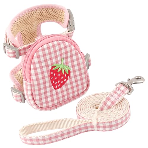 Katzenkabelbaum und Leinen -Set, Kätzchen weicher Weste und Leine, süßes Kariertes Katzenkabelbaum mit Erdbeer -Muster -Tasche, tragbare leichte Katzenleine für Katzen und kleine Hunde/m Katzenkabelbaum und Leinen -Set, Kätzchen weicher Weste und Leine, süßes Kariertes Katzenkabelbaum mit Erdbeer -Muster -Tasche, tragbare leichte Katzenleine für Katzen und kleine Hunde/m von Lawnrden