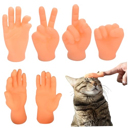 Lawnrden 6pcs Mini Hand Pet Cat Streiching Vinyl winzige Hände kleine Fingerpuppen Felsen-Scissors Spielzeug für Katzenhund Haustiere Spielzeit, Schaumstofffinger von Lawnrden