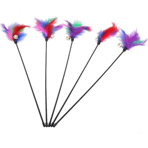 Lawnrden Katzenstäbe, 5pcs 24 -Zoll -Katzenschnurkitty -Teaser -Zauberstäbe mit farbenfrohen Feder interaktives Kätzchenspielzeug für alle Rassengrößen von Lawnrden
