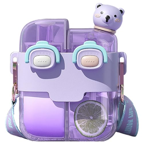 Lawnrden Süße Wasserflasche für Kinder, Kawaii Wasserflasche Dual Chamber mit Stroh & Gurt & Lock 530 ml tragbarer Leckschutz für Schulsportreisen, Lila Lawnrden Süße Wasserflasche für Kinder, Kawaii Wasserflasche Dual Chamber mit Stroh & Gurt & Lock 530 ml tragbarer Leckschutz für Schulsportreisen, Lila von Lawnrden