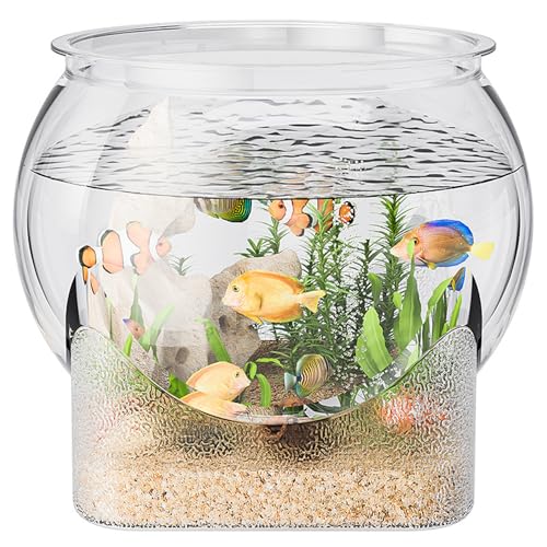 Runde kristallklarer Kunststoff, Fischschüssel klare unzerbrechliche Plastikfischschale mit Stabiler Basis, einfache Wartung kleines Desktop -Aquarium für Betta Turtle von Lawnrden