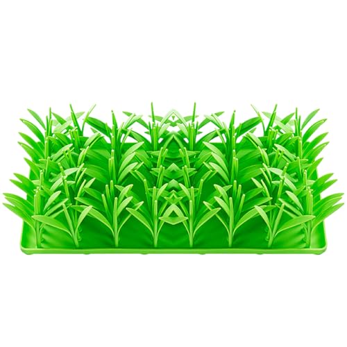 Lawnrden Silikongrasmatte für Katzen, Silikon-Gras-Fütterungsmatte, grüne Gras langsame Futtermatte mit rutschfesten Absaugbechern, weicher Mahlzeiten interessante Waschmatte für Katze, Welpe von Lawnrden