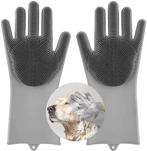 Lawonter Pet Grooming Gloves, Silicone Gloves Dog Bathing Supplies Hair Removal Gloves, High Density Teeth Bathing Shampoo Shedding Bath Brush Scrubber Washing for DOD and Cat (Grey) von Lawonter