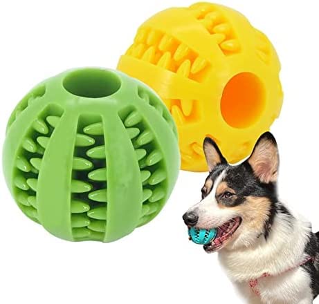 Laytek 2 Stück Hundespielzeug, Ball, ungiftig, langlebig, Kauspielzeug für kleine, mittelgroße und große Hunde, Zahnreinigung, Kauen, Spielen, Leckerlis, Hundespielzeug (grün und gelb) von Laytek