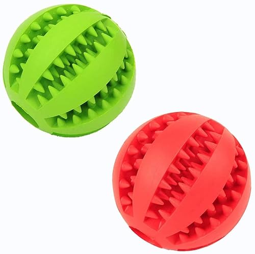 Laytek 2 Stück Hundespielzeug, Ball, ungiftig, langlebig, Kauspielzeug für kleine, mittelgroße und große Hunde, Zahnreinigung, Kauen, Spielen, Leckerlis, Hundespielzeug (grün und rot) von Laytek