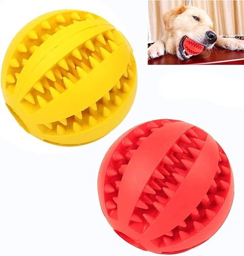 Laytek 2 Stück Hundespielzeug, Ball, ungiftig, langlebig, Kauspielzeug für kleine, mittelgroße und große Hunde, Zahnreinigung, Kauen, Spielen, Leckerlis, Hundespielzeug (rot und gelb) von Laytek