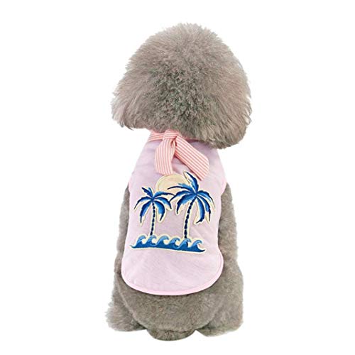 LbojailiAi Kokospalme Gestreifter Hund Kostüm Kleidung Fliege Haustier Sommer Weste T-Shirt Welpe-PinkXL von LbojailiAi