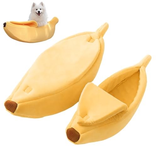Cute Banana Cat Bed – Kuscheliges Haustierhaus für Katzen & Kleine Hunde, Katzen Bett, Weiches Waschbares Plüsch-Bett in Fruchtform mit Abnehmbarem Kissen, Katzen Schlafplatz (Gelb, 40*15*10) von Lbotr