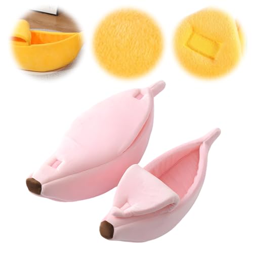 Cute Banana Cat Bed – Kuscheliges Haustierhaus für Katzen & Kleine Hunde, Katzen Bett, Weiches Waschbares Plüsch-Bett in Fruchtform mit Abnehmbarem Kissen, Katzen Schlafplatz (Rosa, 40*15*10) von Lbotr