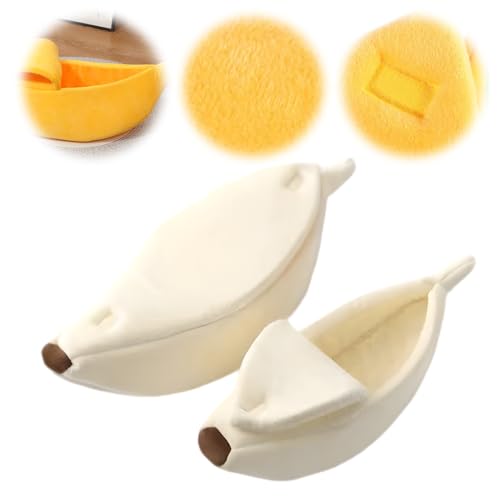 Cute Banana Cat Bed – Kuscheliges Haustierhaus für Katzen & Kleine Hunde, Katzen Bett, Weiches Waschbares Plüsch-Bett in Fruchtform mit Abnehmbarem Kissen, Katzen Schlafplatz (Weiß, 40*15*10) von Lbotr